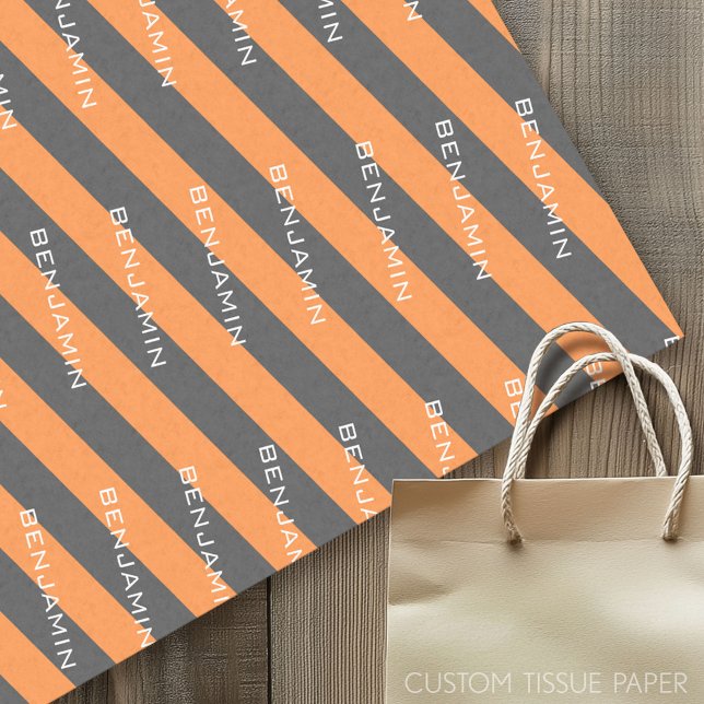 Papier Mousseline Rugby orange et gris avec nom personnalisé (Custom Tissue Paper)