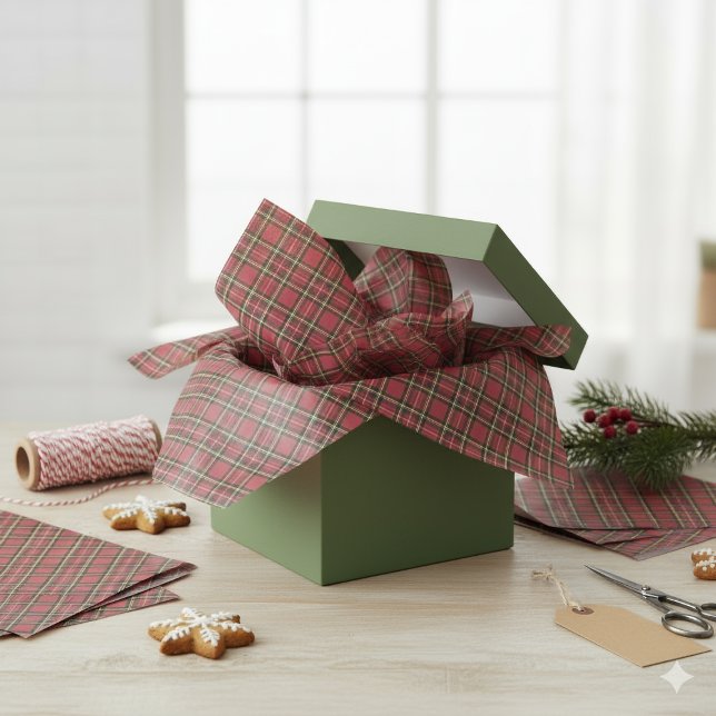 Papier Mousseline Russe Noël Holiday Red Tartan Plaid (Rustic Christmas Holiday Red Tartan Plaid Tissue Paper)