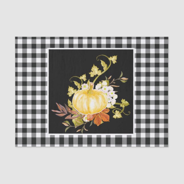 Papier Mousseline Russe Plaids noir et blanc Citrouille Thanksgiving (Recto)