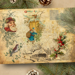 Papier Mousseline Russe Vintage Vieux Monde Père Noël avec Pine