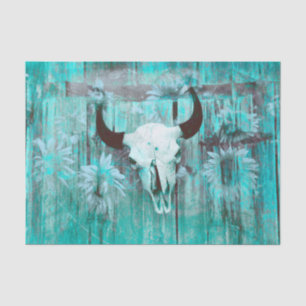 Papier Mousseline Russe Western Taureau Taureau Turquoise Boho Tourn
