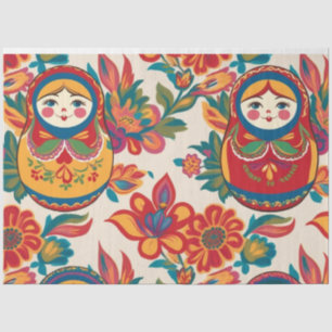 Papier Mousseline Russie Matryoshka Nesting Dolls Floral Decoupage