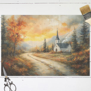 Papier Mousseline Rustic Autumn Church aquarelle peinture découpage
