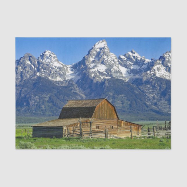 Papier Mousseline Rustic Barn Mountains Paysage Photo (Recto)