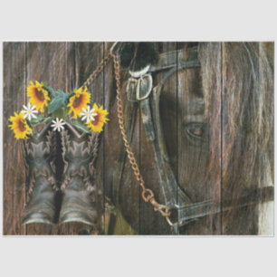 Papier Mousseline Rustic Barque Horse Cowboy Boots Tournesols