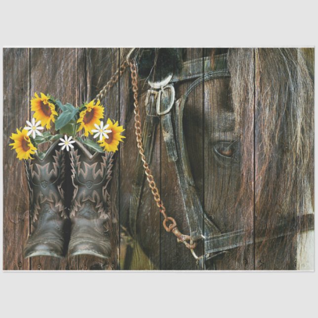 Papier Mousseline Rustic Barque Horse Cowboy Boots Tournesols (Recto)