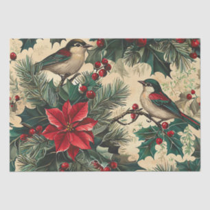 Papier Mousseline Rustic Bird et Poinsettia Motif de Noël (12)