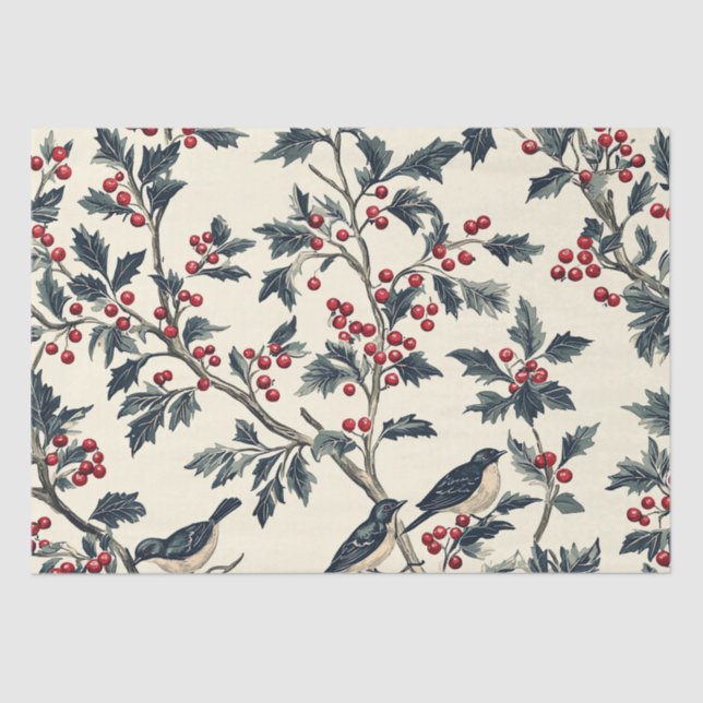 Papier Mousseline Rustic Bird et Poinsettia Motif de Noël (18) (Recto)