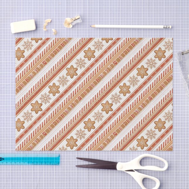 Papier Mousseline Rustic Christmas Candy Cane & Gingerbread Pattern (Artisanat)