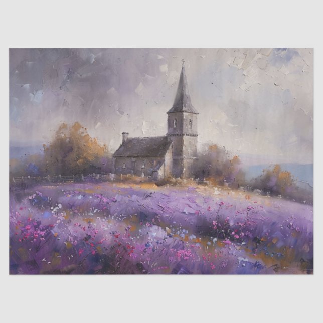 Papier Mousseline Rustic Church et Purple Fleurs sauvages découpage (Recto)