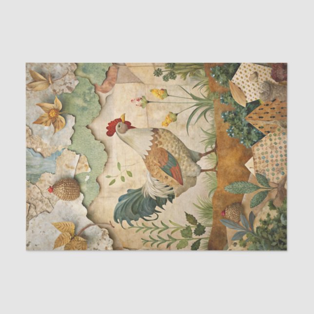 Papier Mousseline Rustic Country Collage with Chicken Crafting  (Recto)