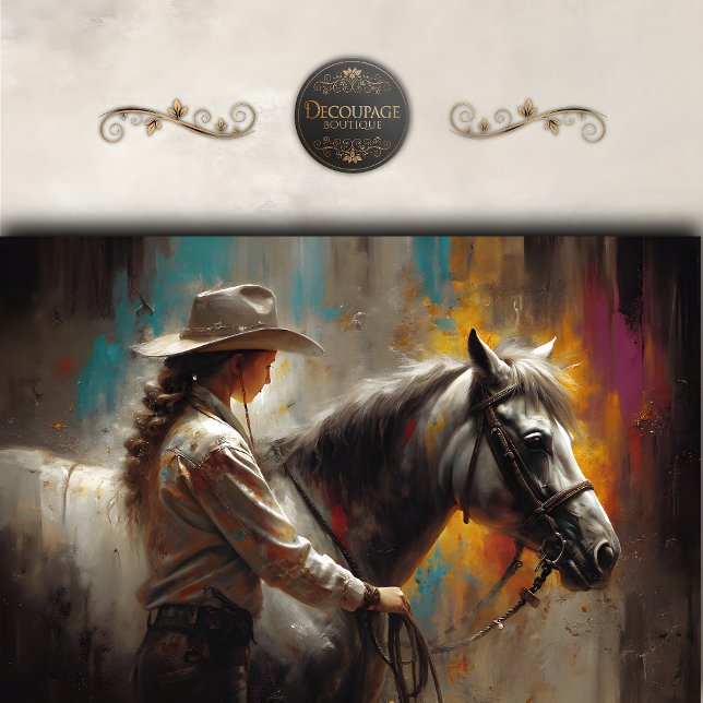 Papier Mousseline Rustic Cowgirl with White Horse Decoupage (Rustic Cowgirl With White Horse Decoupage Tissue Paper)
