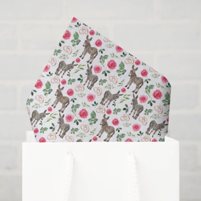 Papier Mousseline Rustic Donkey Floral Pink Tissue Paper (Sac cadeau)