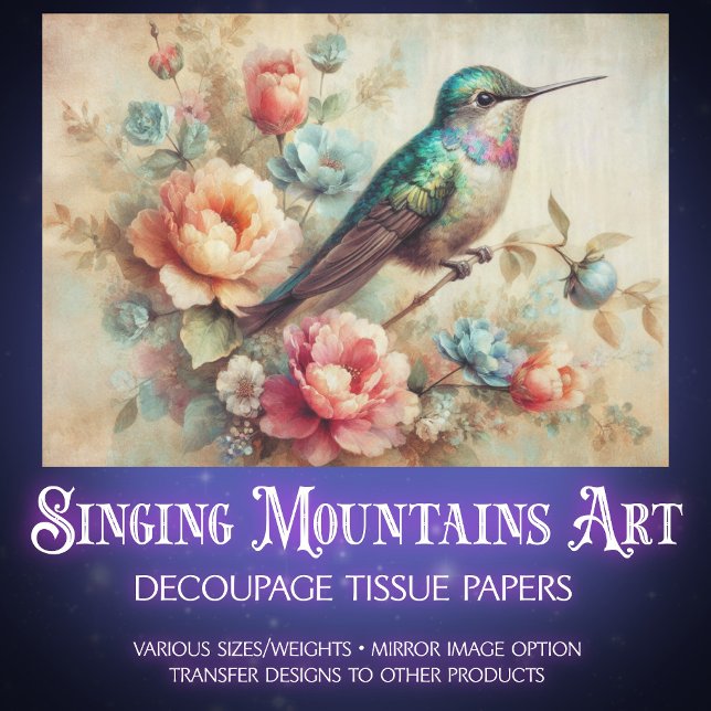 Papier Mousseline Rustic Farmhouse Floral Hummingbird Decoupage (Créateur téléchargé)