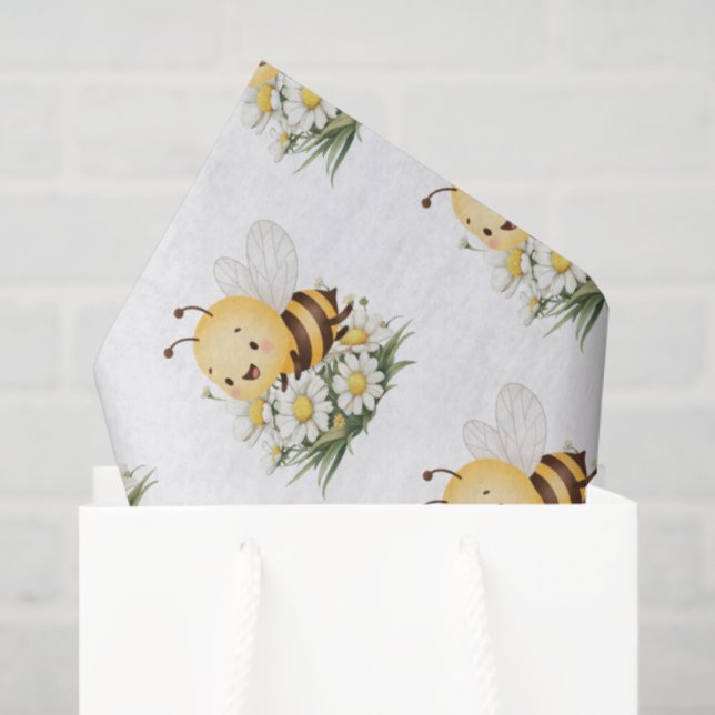 Papier Mousseline Rustic Floral Daisy Oh Babee Honey Bee Baby Shower (Sac cadeau)