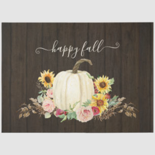 Papier Mousseline Rustic Happy Fall Sunflower Floral Citrouilles bla
