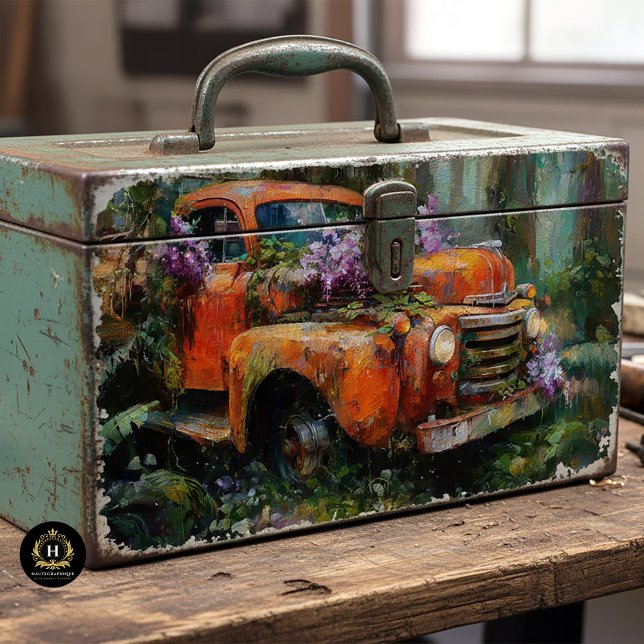 Papier Mousseline Rustic Orange Floral Truck Decoupage (Créateur téléchargé)