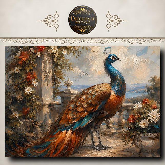 Papier Mousseline Rustic Peacock Terrace Decoupage (Rustic Peacock Terrace Decoupage Tissue Paper)