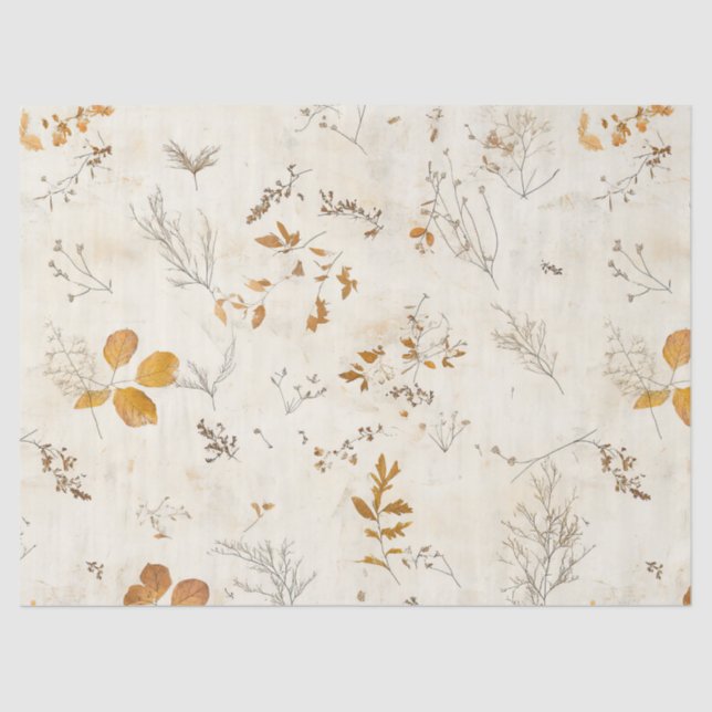 Papier Mousseline Rustic Pressed Leaves Pattern –Autumn Botanical 13 (Recto)