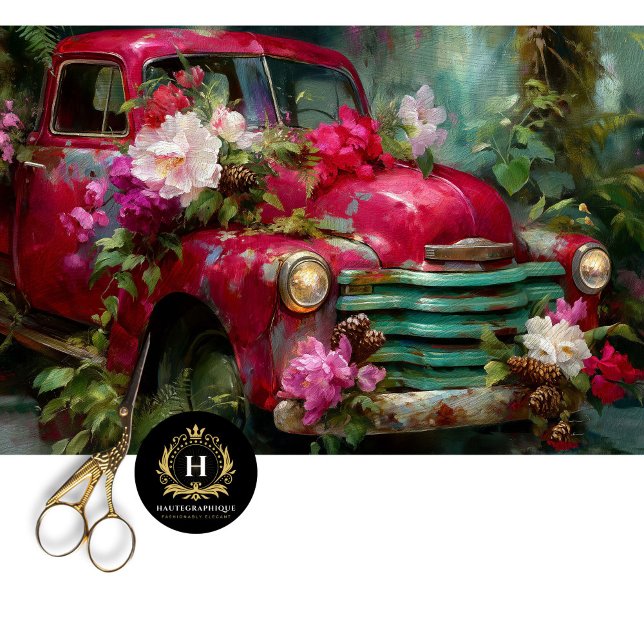 Papier Mousseline Rustic Red Floral Truck Decoupage (Créateur téléchargé)