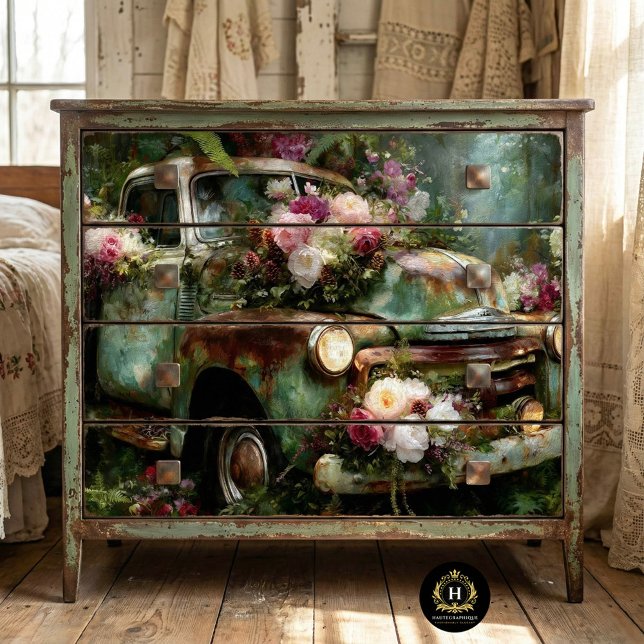 Papier Mousseline Rustic Vintage Floral Truck Decoupage (Créateur téléchargé)