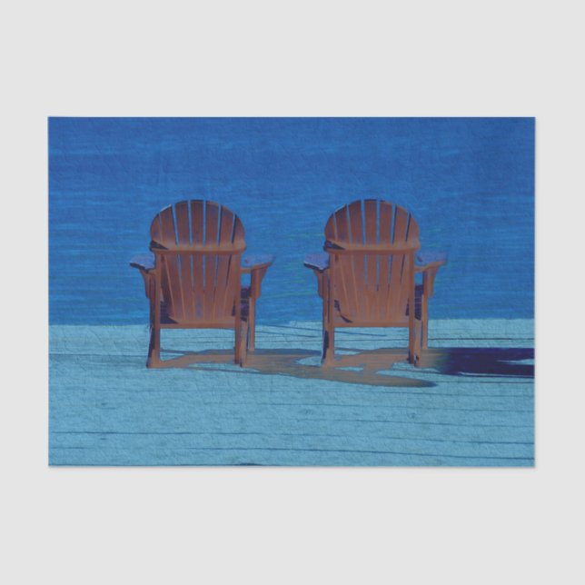 Papier Mousseline Rustique Adirondack Brown Plages Chaises Bleu Océa (Recto)