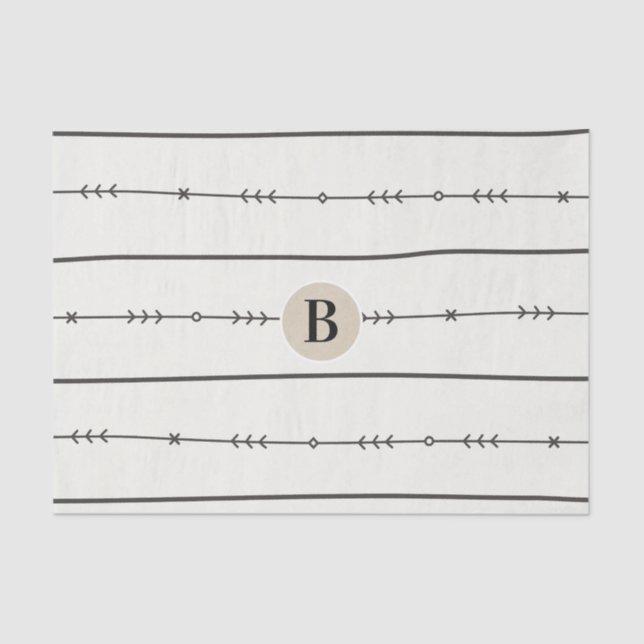 Papier Mousseline Rustique Boho Chic Baby shower moderne Kraft Monog (Recto)