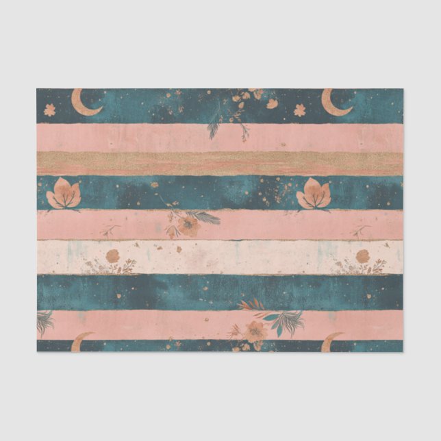 Papier Mousseline Rustique Céleste Rayure Lune Soleil Terreux (6) (Recto)