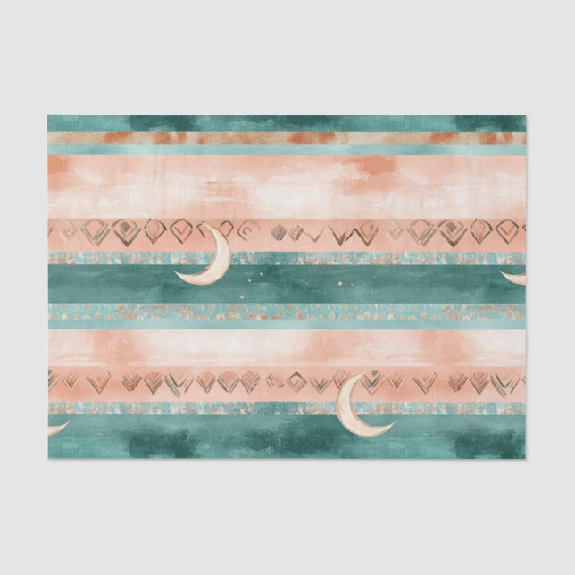 Papier Mousseline Rustique Céleste Rayure Lune Soleil Terreux (8) (Recto)