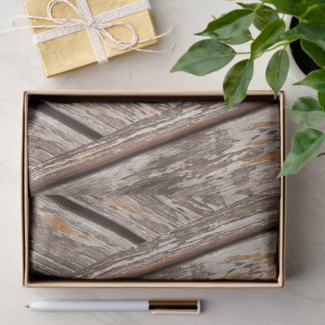 Papier Mousseline Rustique Chic Chevron Géométrique Texture Bois (Cadeau)