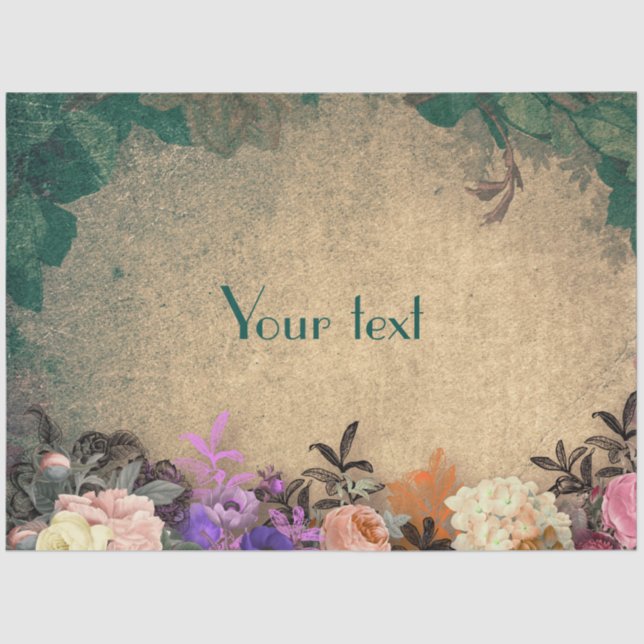 Papier Mousseline rustique chic, pays français, motif floral, tendan (Recto)