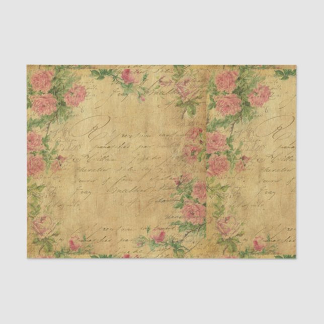 Papier Mousseline rustique, Parchement, porté, floral, lettres, cru, (Recto)