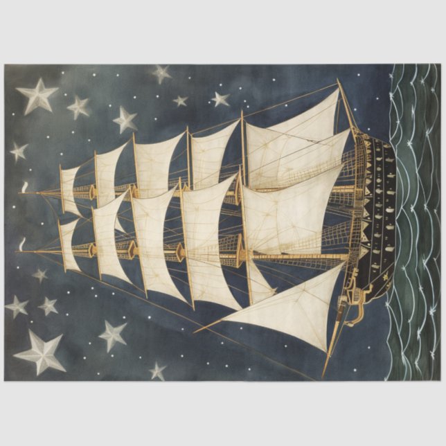 Papier Mousseline Rustique Patriotique Tall Ship Stars Découpage (Recto)