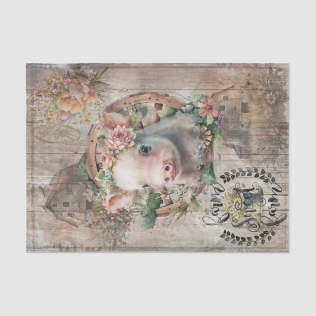 Papier Mousseline Rustique Printemps Floral Couronne Piglet Design d (Recto)