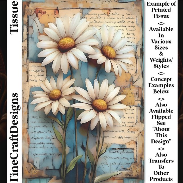 Papier Mousseline Rustique Shabby Chic Fleurs Blanches DB5L Découpag (Créateur téléchargé)