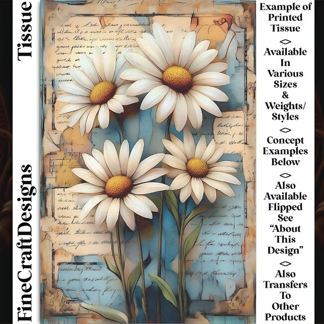 Papier Mousseline Rustique Shabby Chic Fleurs Blanches DB5R Découpag (Créateur téléchargé)