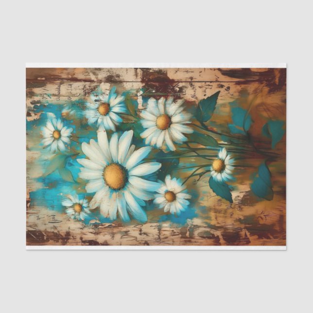 Papier Mousseline Rustique Shabby Chic Fleurs Blanches Découpage DB4 (Recto)