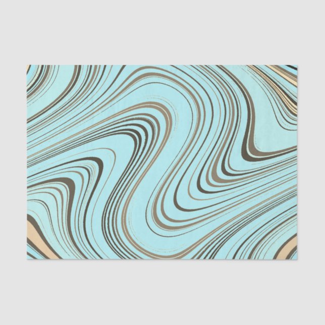 Papier Mousseline Rustique Turquoise et Or Courbe  (Recto)