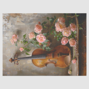Papier Mousseline Rustique Vie morte avec Découpage Violon Vintage