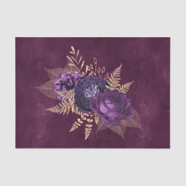 Papier Mousseline Rustique violet or Graphique floral (Recto)
