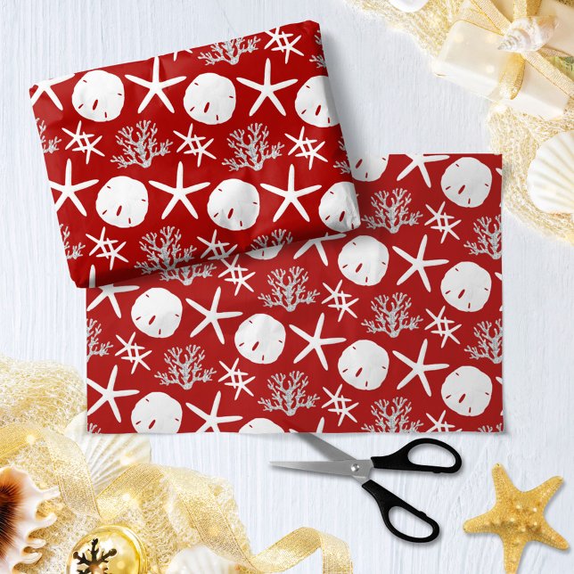 Papier Mousseline Sable de Noël côtier Dollar Starfish Rouge (Créateur téléchargé)
