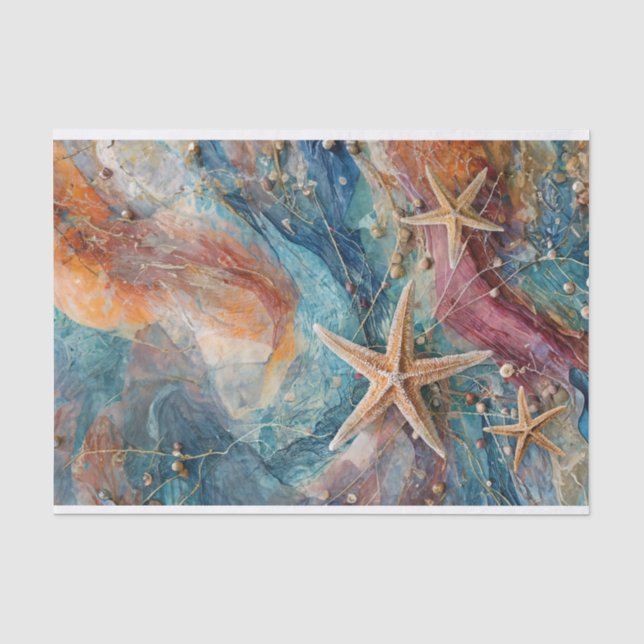Papier Mousseline Sable et Mer parsemés d'étoiles, Vie marine côtièr (Recto)