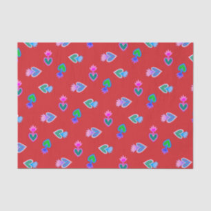 Papier Mousseline Sacred Hearts Catholiques Folk Art Rouge