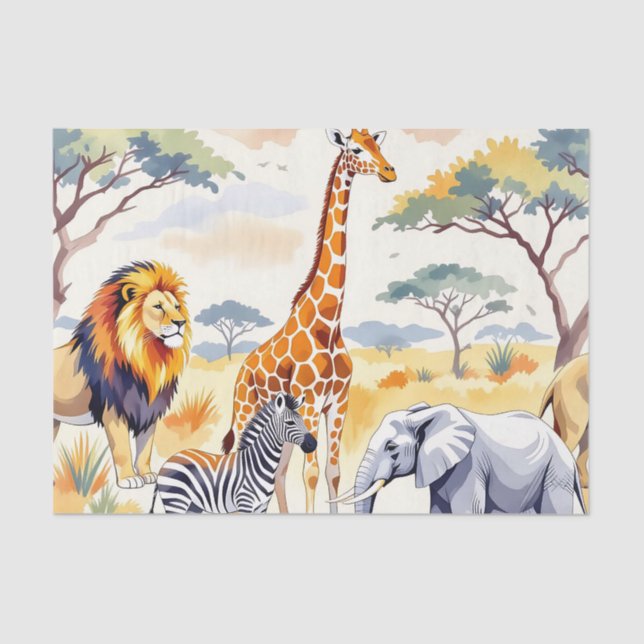 Papier Mousseline Safari Animals Seamless Pattern Savanna Scene (Recto)