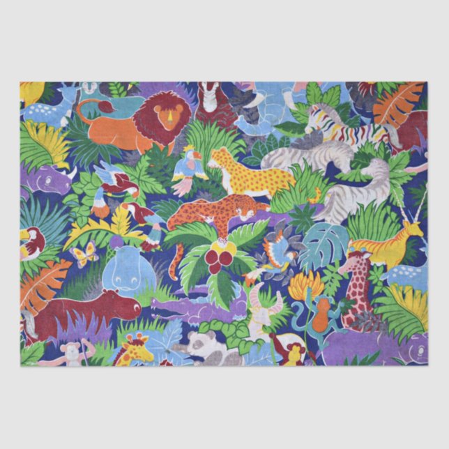 Papier Mousseline Safari Animaux, motif coloré, (Recto)