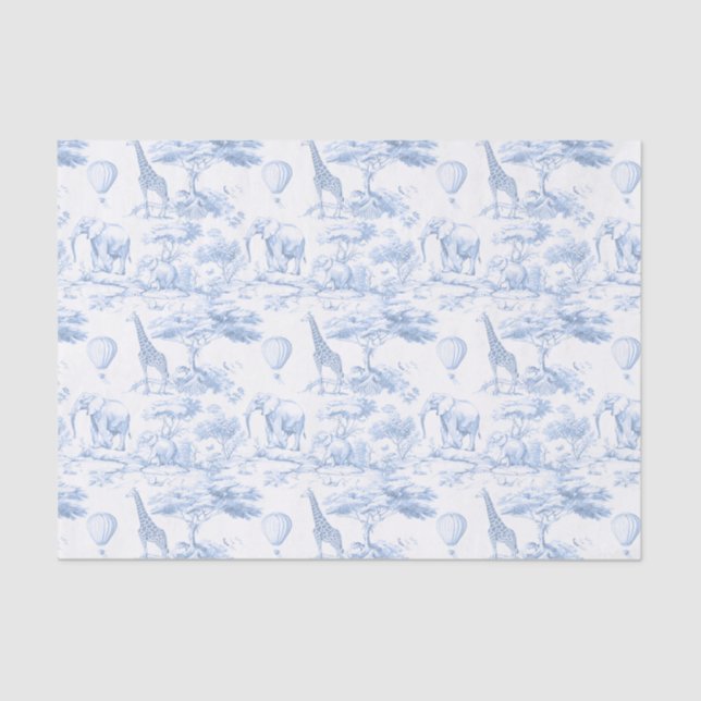 Papier Mousseline Safari Animaux Toile Bleue de Jouy Dusty (Recto)
