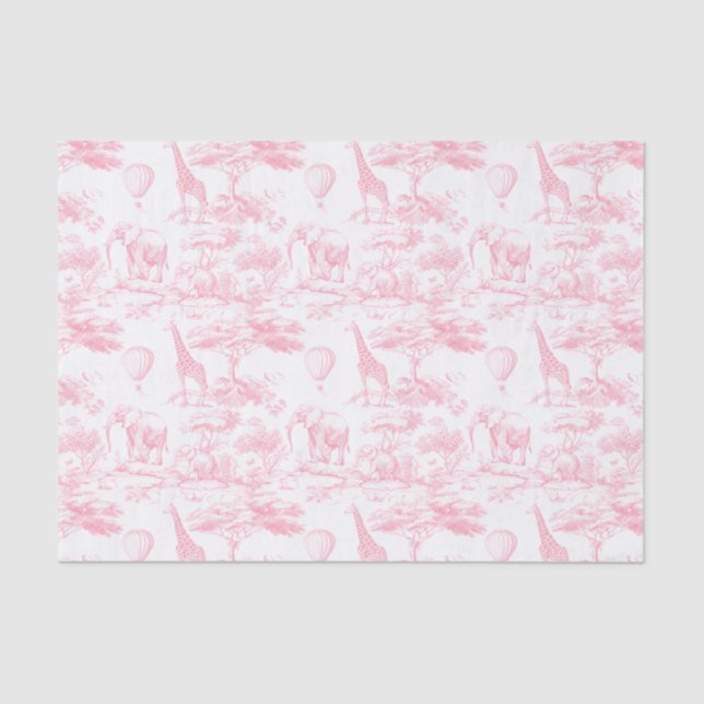 Papier Mousseline Safari Animaux Toile rose de Jouy (Recto)