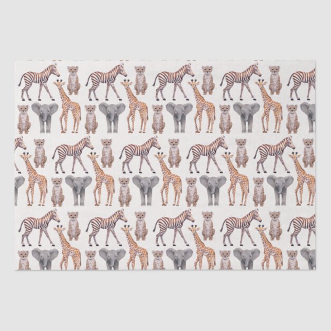Papier Mousseline Safari Baby Animals Motif   (Recto)