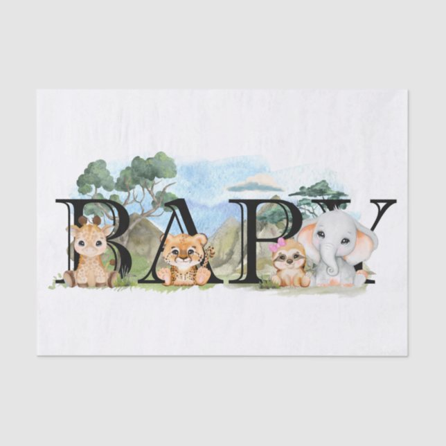 Papier Mousseline Safari Jungle Afrique Baby shower animal (Recto)