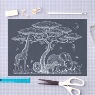 Papier Mousseline Safari Toile, Aventure Sauvage Bébé Navy Bohème